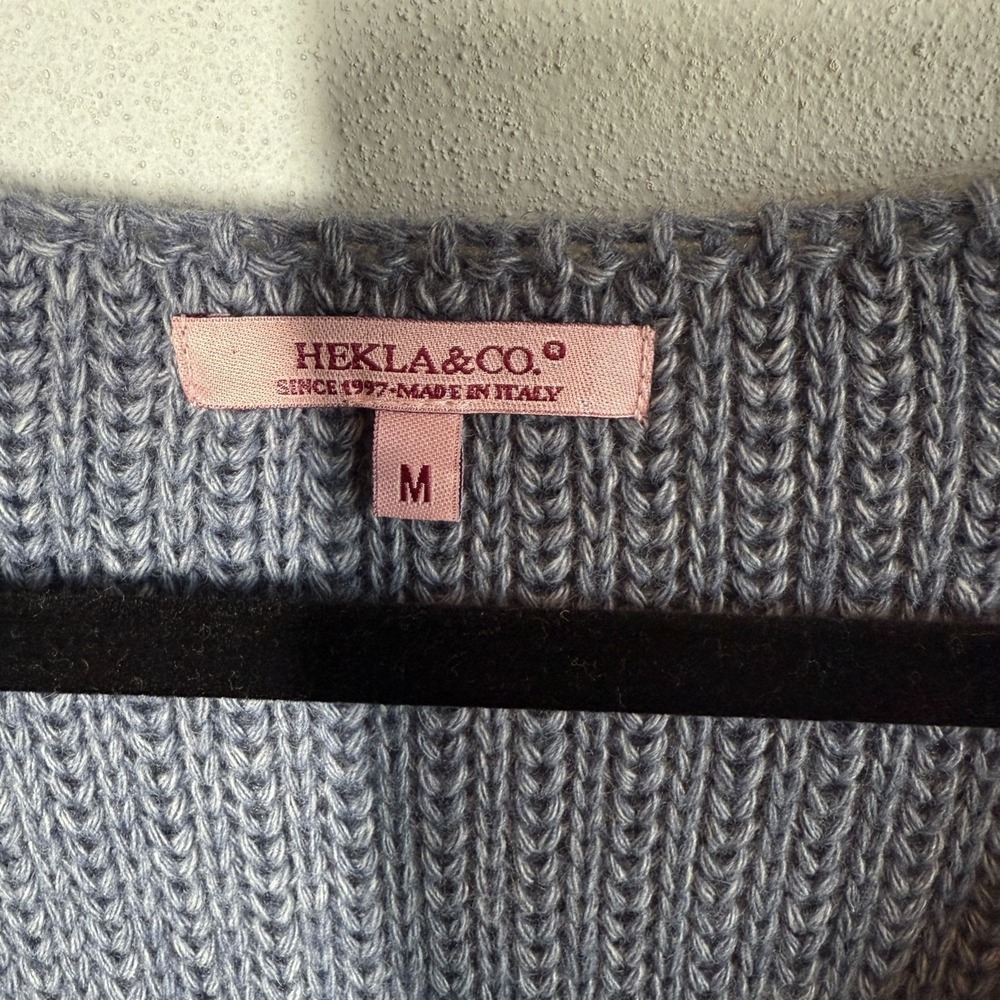 Hekla & Co Women Blue Wool Blend 1 Button Cardigan Sweater Medium Crochet - Picture 7 of 9
